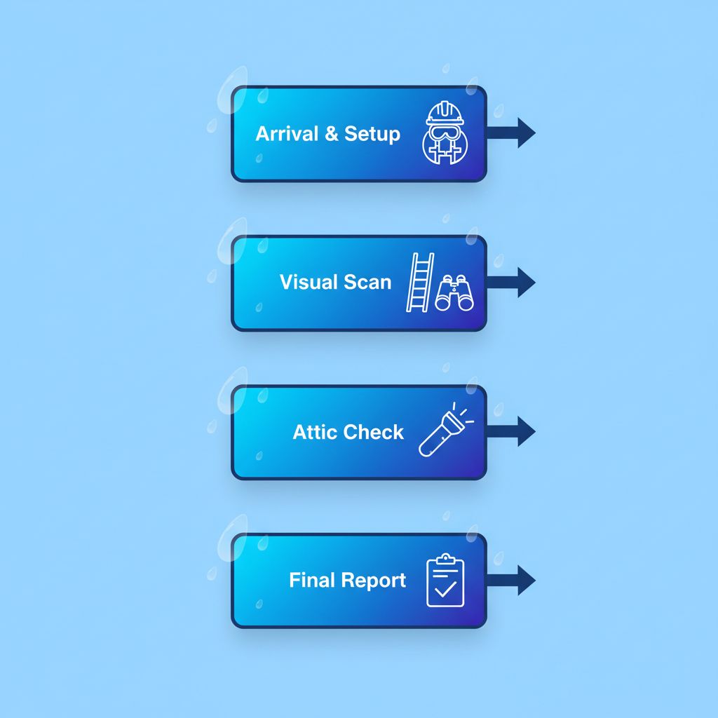 Step-by-step diagram of professional roof inspection process in Vancouver with four stages and icons