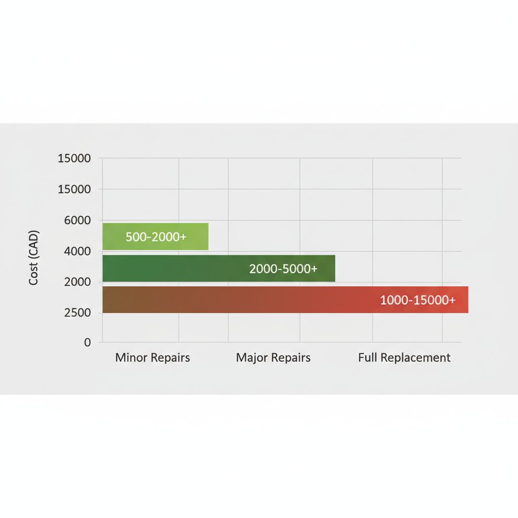 Horizontal bar chart comparing average costs for minor repairs, major repairs, and full roof replacement in Burnaby, British Columbia.