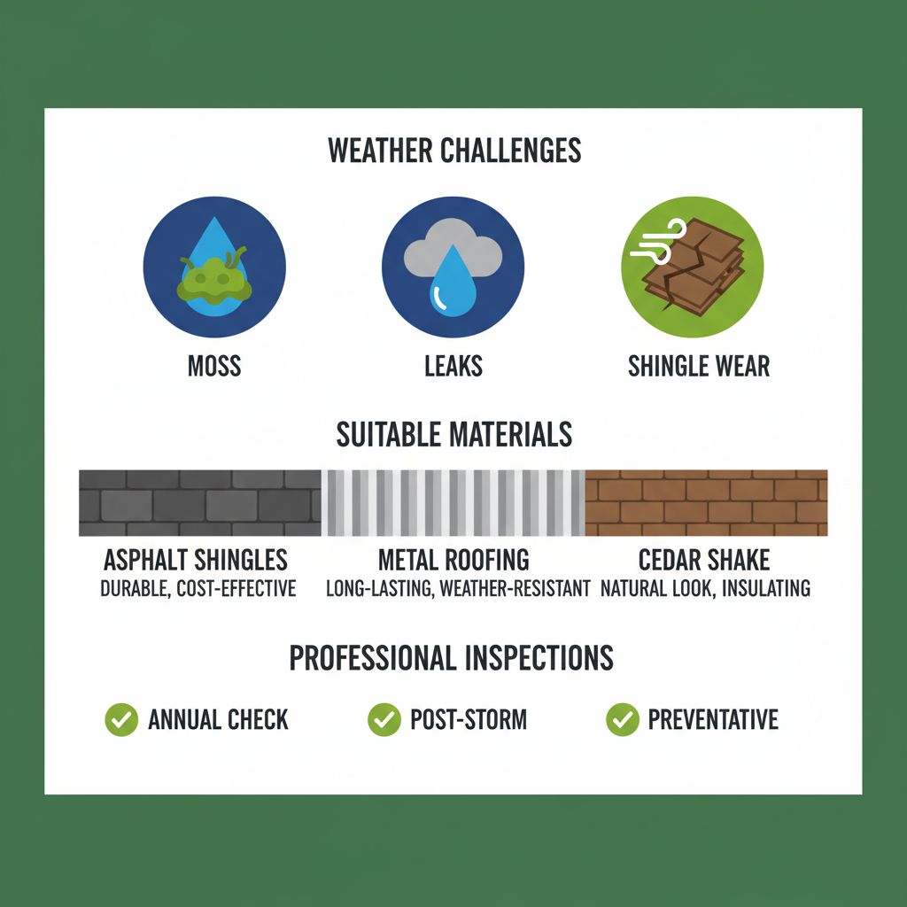 Infographic showing common Vancouver roofing issues, material options, and inspection checklist